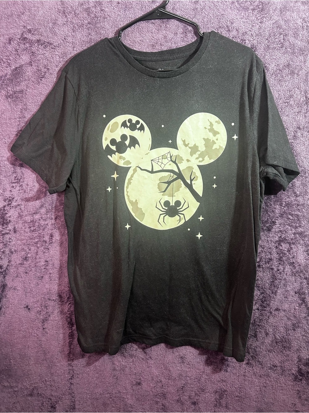 Hybrid Apparel Black Tee with Pale Yellow Halloween Mickey-Style Moon Graphic